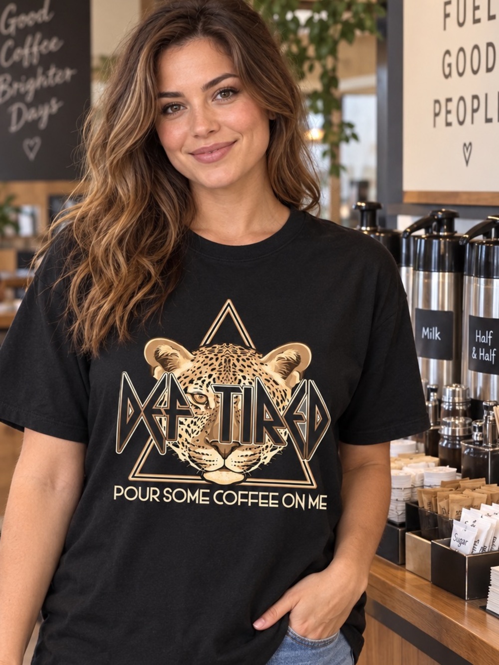 Athletic Works Black Tee with Gold Leopard Graphic